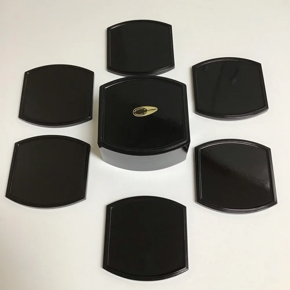 Mid Century Benjamin & Medwin Black Laquerware Coaster SET OF 6 Boxed Bar Japan